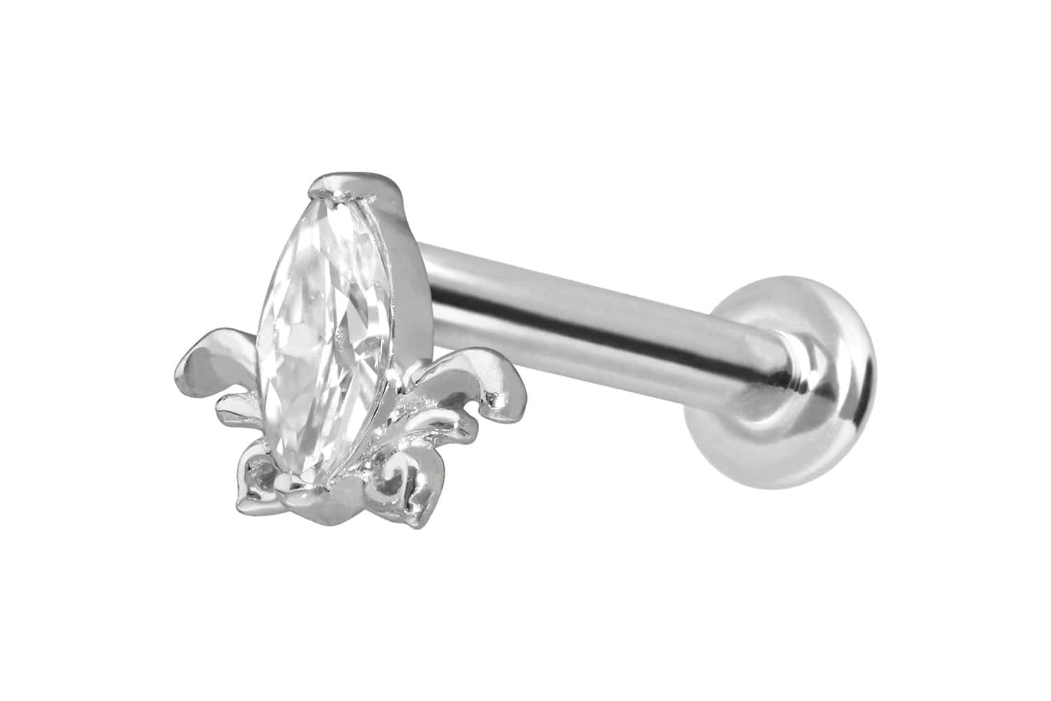 14 Karat Gold Labret Piercing mit Innengewinde MOISSANIT-LOTUSBLÜTE